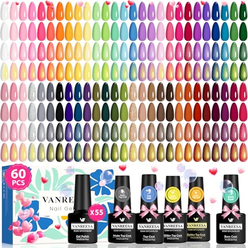 Gel Nail Polish Set with 55 Colors & Top Coats - Four Seasons Collection - DIY Manicure Kit for Women & Girls