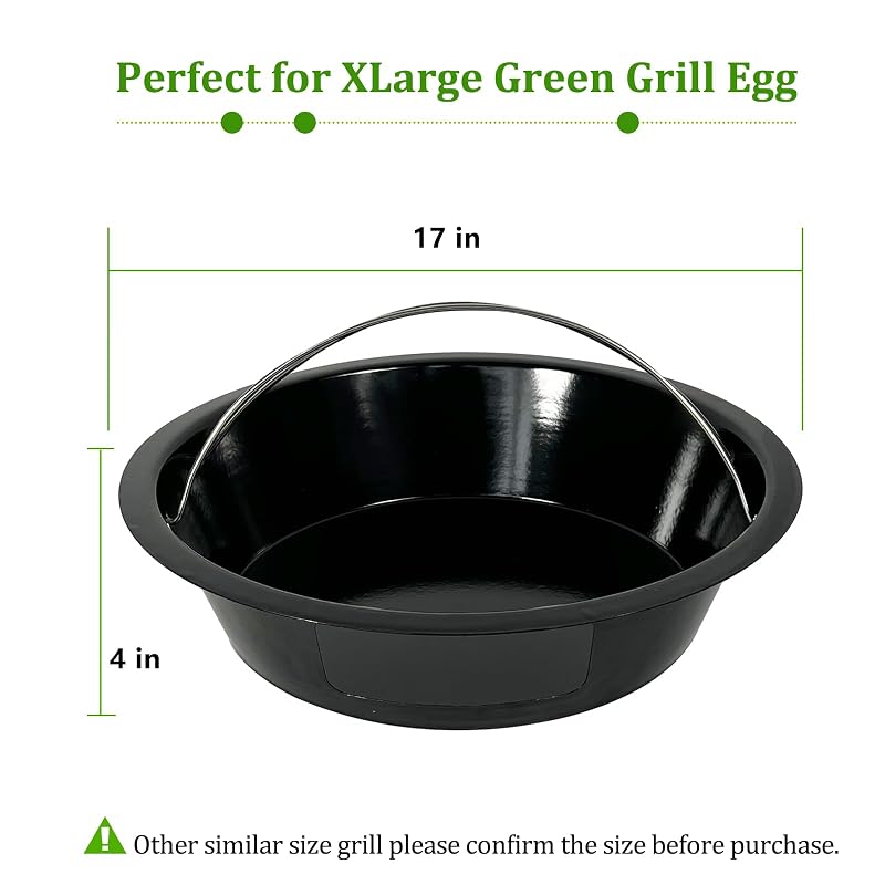 Ash Can with Folding Handle for XLarge Green Egg – Carbon Steel Enamel Coated Ash Pot