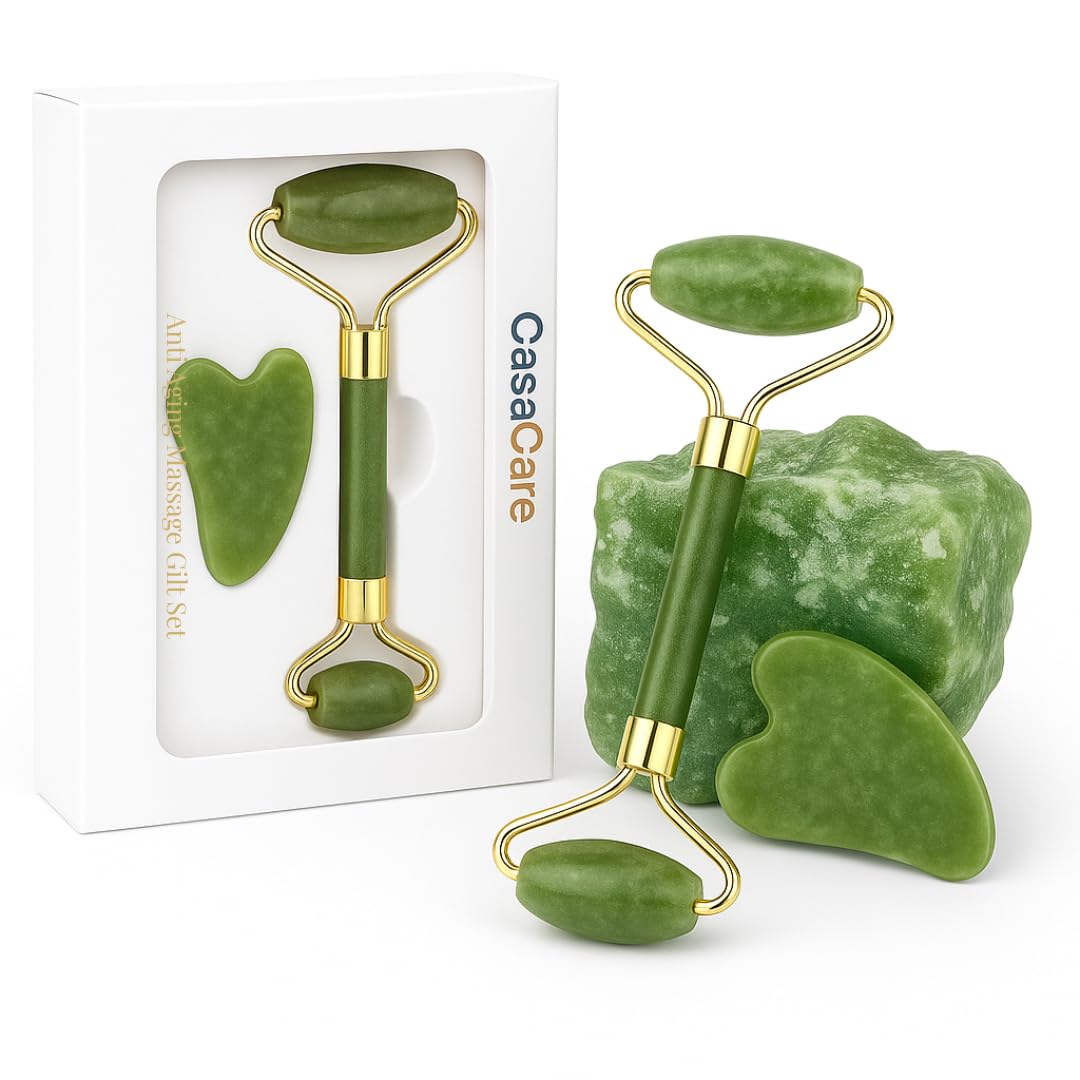 Gua Sha Facial Tool and Jade Roller Set –Anti-Aging Tools for Lymphatic Drainage, Puffiness, Wrinkles, and Relaxation – Skincare Tool for Face and Neck (Light Green)