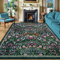 PLHXFR 8x10 Dark Green Floral Washable Area Rug for Living Room & Home