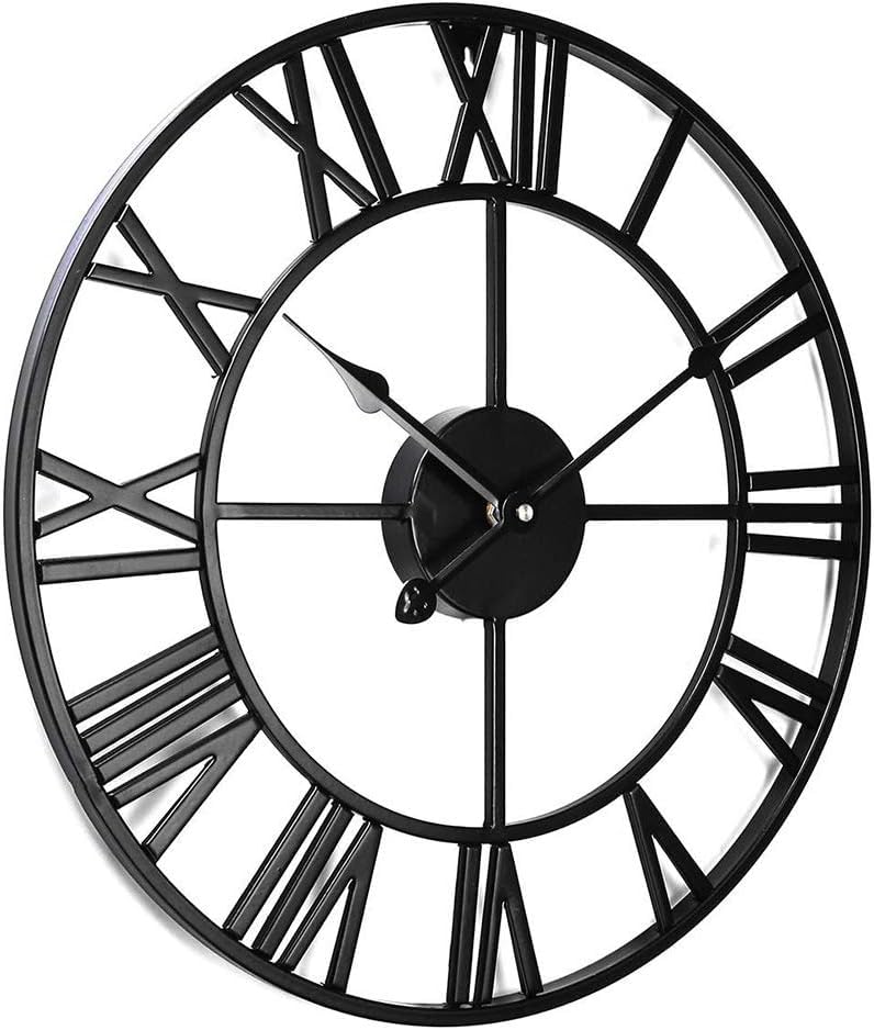 Black 30 Inch Large Roman Numeral Wall Clock - Antique Metal Decor, Waterproof Indoor Outdoor