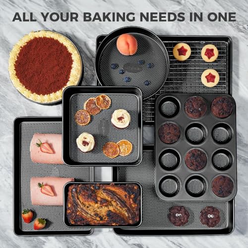 Dark Gray 22-Piece Nonstick Baking Pan Set with Diamond Texture - Oven Safe Bakeware