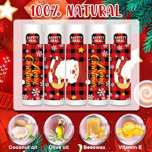 DMSKY Christmas Lip Balm Bulk 60 Pcs, Christmas Stocking Stuffers, Ideal Christmas Gifts for Women Men, Christmas Party Favors for Teachers Coworkers-Santa Claus