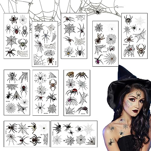 Halloween Face Tattoos Temporary, Realistic Horror Decal Spider Web and Net, Costume Apparel Cosplay Accessories Party Favor Supplies