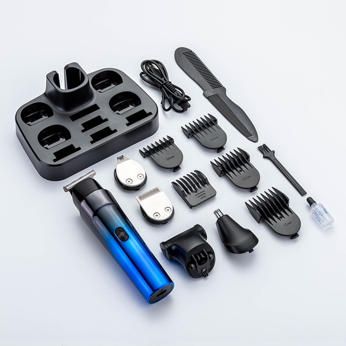 Rechargeable Men's Hair Clippers & Body Hair Trimmer Home Haircut & Grooming Set with LED Display 5 in 1 Kit Cordless Mustache Body Face Beard Trimmer for Men Waterproof Beard Shaver (Blue)