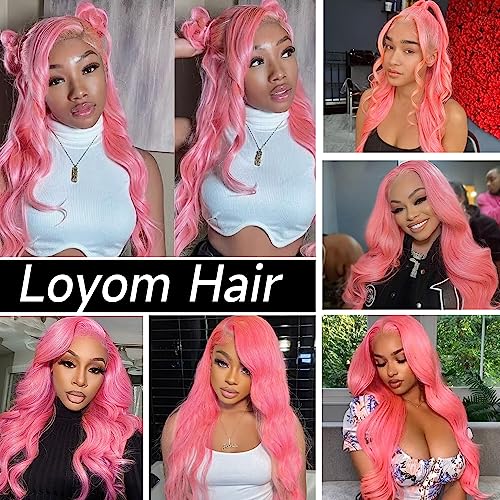 Pink 13x4 Body Wave Lace Front Wig Human Hair 22 Inch - Dyed Brazilian Virgin