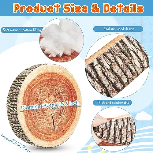 16 Pcs Tree Stump Floor Cushions - Decorative Round Wooden Stool Pillows for Kids & Home