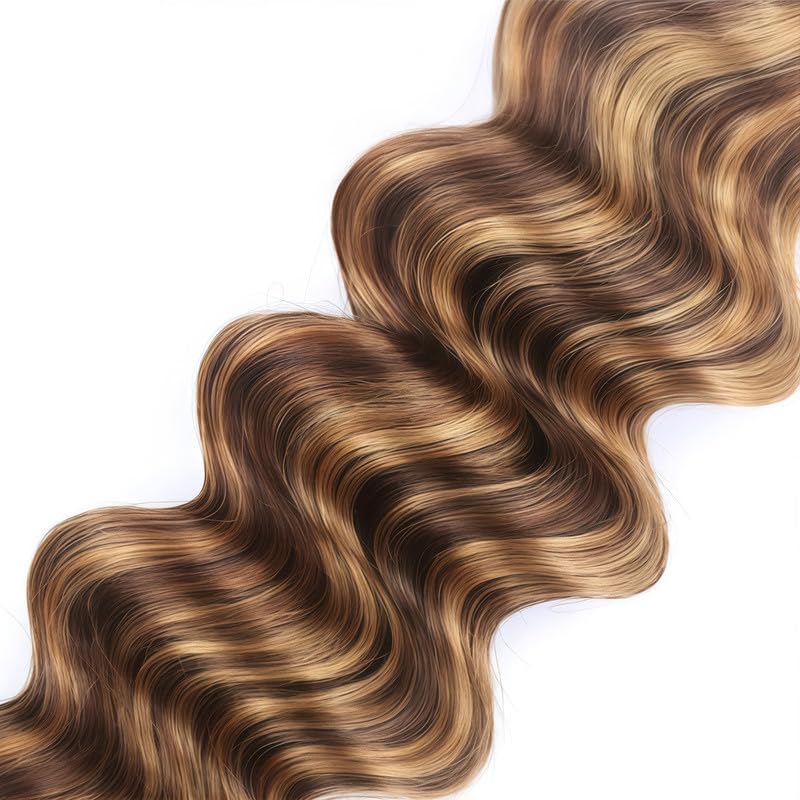 Brown Blonde Deep Wave Human Hair Bundles - 18, 20, 22 Inch - P4/27 Color D - Natural Brazilian Hair Extensions