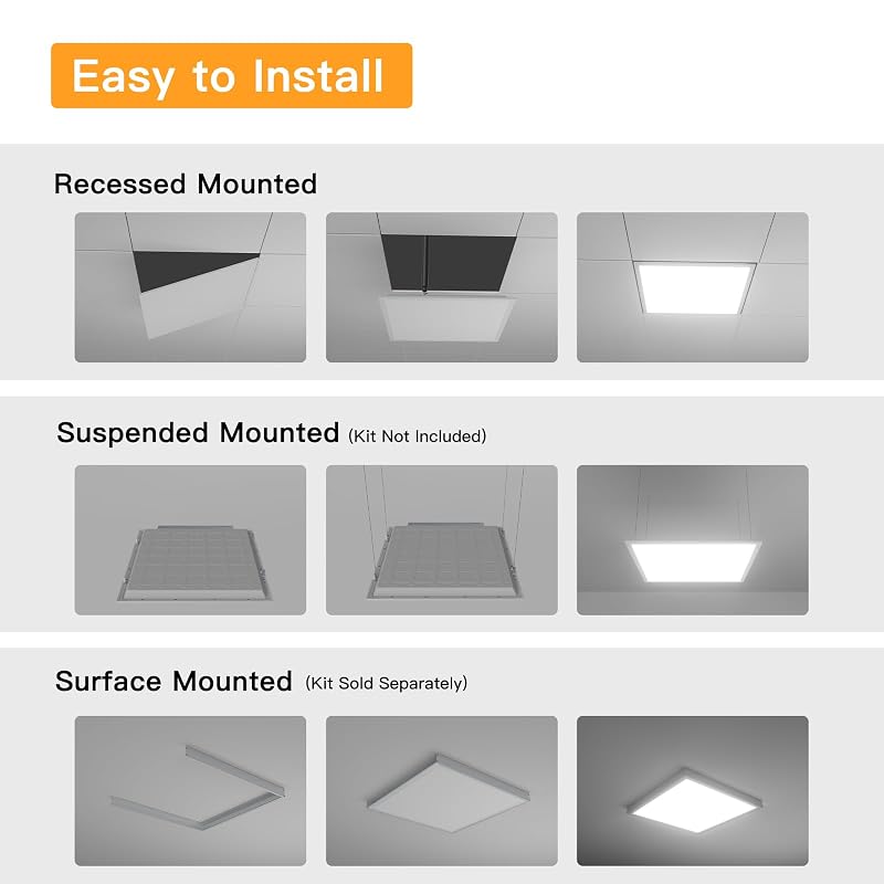 2x2 LED Flat Panel Light 5CCT 0-10V Dimmable 5200LM 2-Pack – 2x2FT Variation