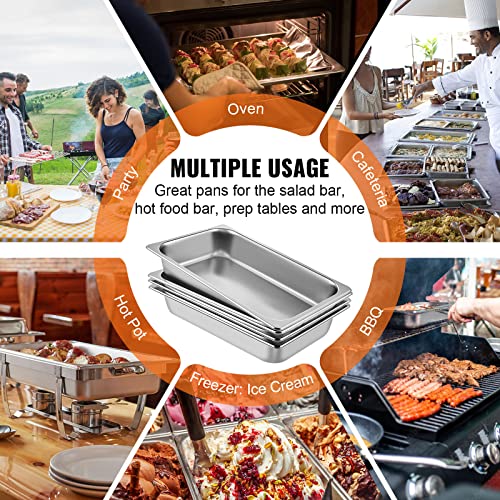 Full Size 4 Inch Deep Stainless Steel Hotel Pans 6 Pack - Anti-Jam Food Storage for Catering & Steam Tables