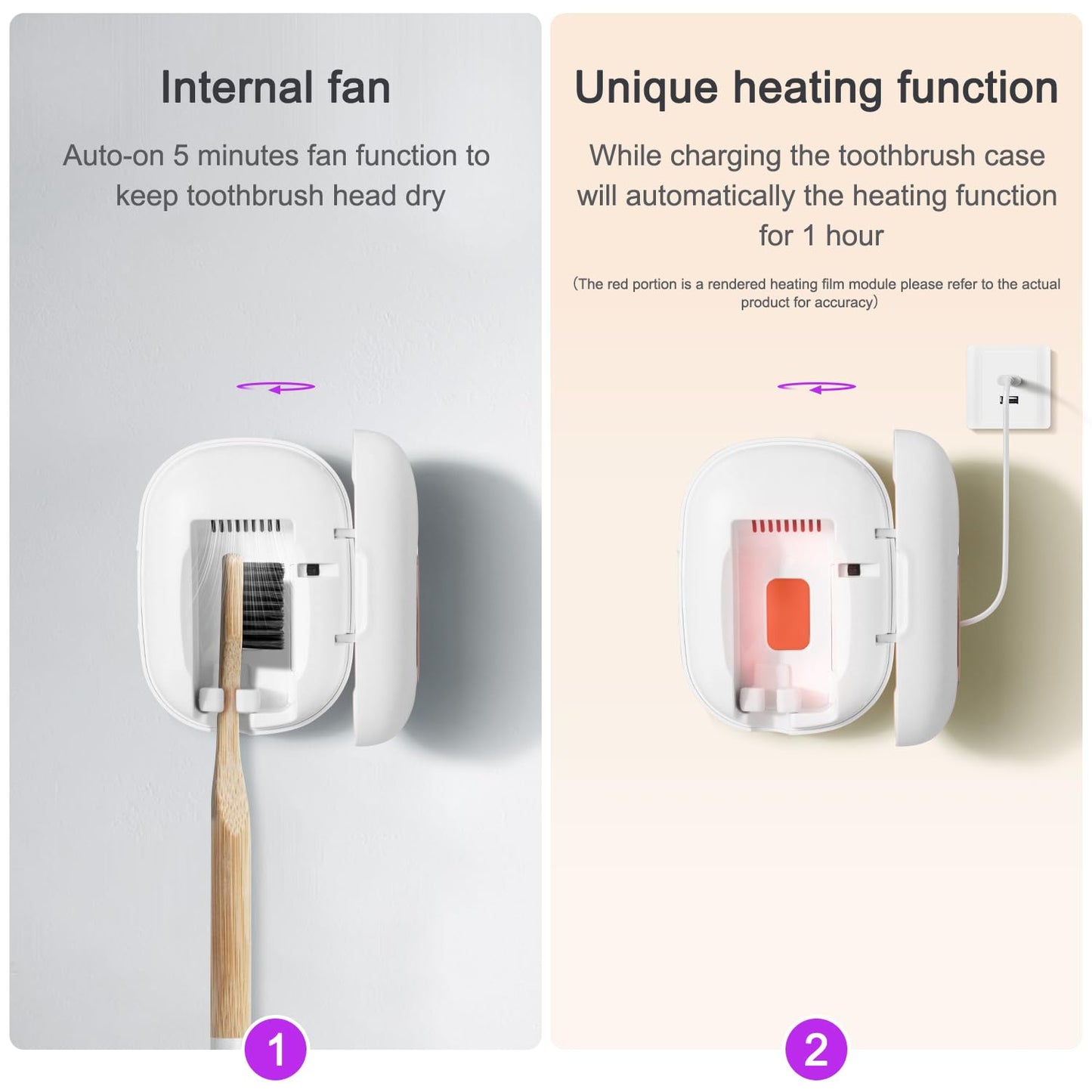 ELMWAY Toothbrush Holder, Toothbrush Cleaner Case, Portable USB Charging Toothbrush Cover with U V-C Light, Travel Toothbrush Holder (White-Fan-Heat)