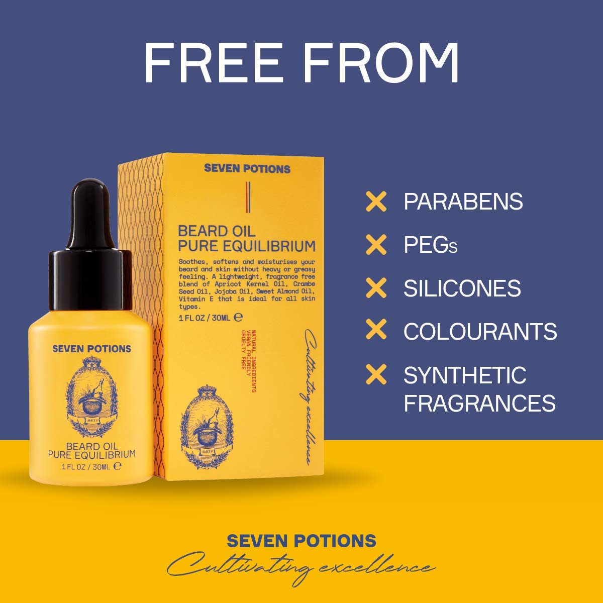 SEVEN POTIONS Natural Beard Oil for Men 1 FL OZ / 30ml — Fragrance Free & Unscented Beard Softener & Conditioner — Vegan Conditioning Oil That Helps Prevent Itch & Dandruff (Pure Equilibrium)