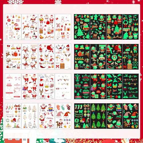 LOMIMOS 240PCS Luminous Christmas Temporary Tattoos,Christmas Party Favors Glow In The Dark Tattoos Waterproof Stickers For Stocking Stuffers Xmas Gift Goody Bag Stuffers Bulk
