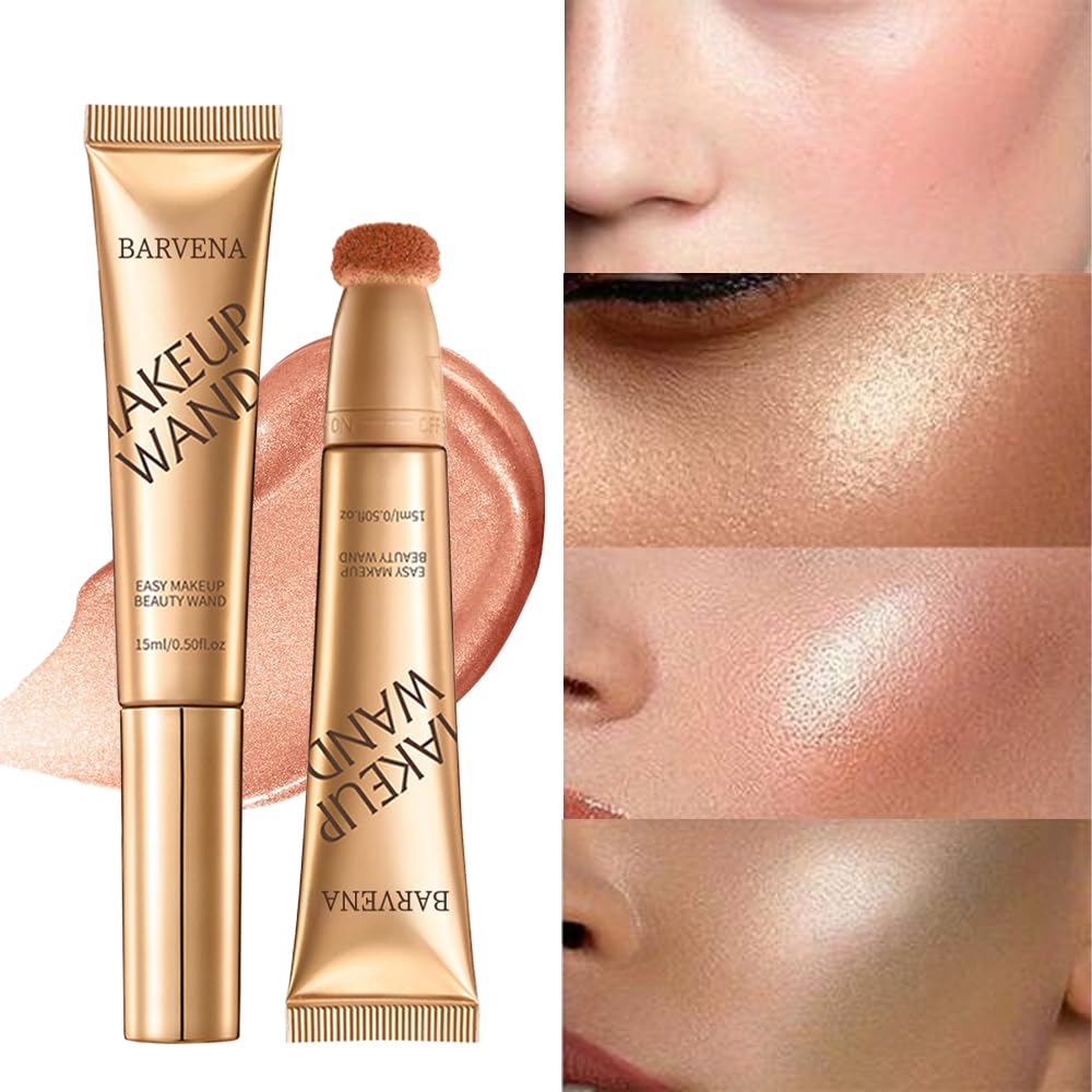 BARVENA Liquid Highlighter Wand，Liquid Highlighter Makeup Wand For Luminous, Glowing Skin, Buildable Formula, Vegan & Cruelty-Free Highlighter stick (Rose Ember)