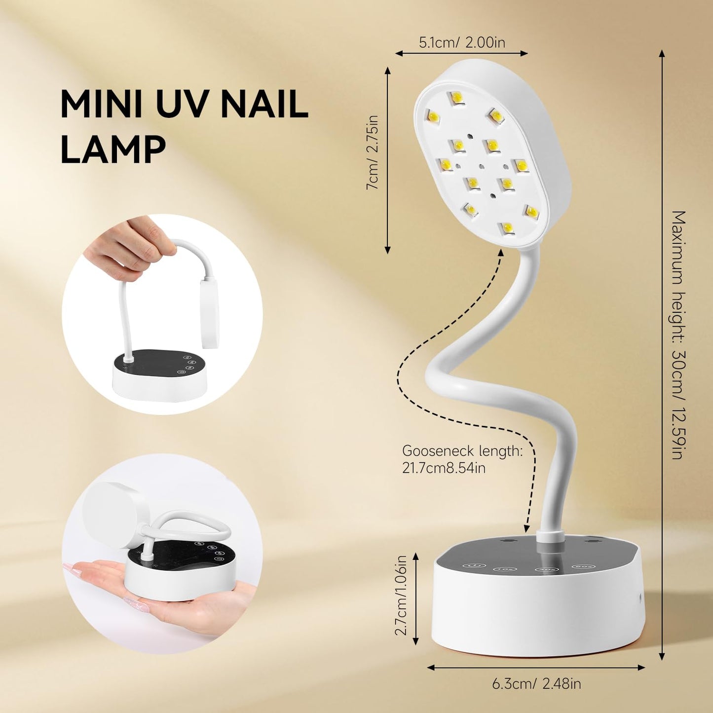 AORAEM UV Nail Lamp, Gooseneck Mini U V Light for Gel Nails, 36W Rechargeable LED Flash Cure Lamps with 4 Timers & Auto Sensor, Quick Dry Professional Nail Dryer for Salon Home DIY Use, White