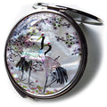 MADDesign Mother of Pearl Compact Mirror with Cranes & Apricot Tree Design - Travel Makeup Mirror, 2.5x Magnification