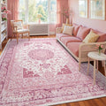 Macgace Bright Pink 8x10 Vintage Area Rug for Living Room, Washable & Non-Slip