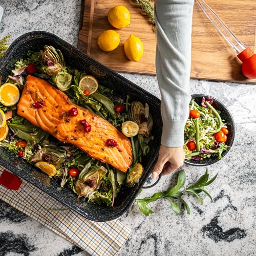 Granite Ware Covered Rectangular Roaster - Enamel on Steel, Speckled Black, 25 lb Capacity