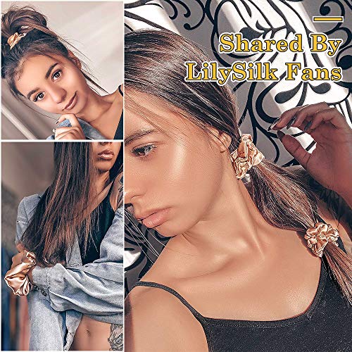 LilySilk 4-Piece Silk Hair Scrunchies Set - Black, 100% Mulberry Silk, Large & Skinny