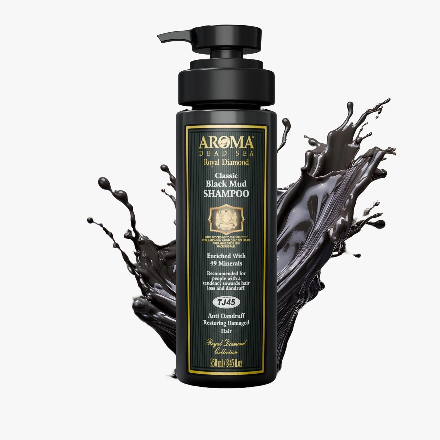 AROMA DEAD SEA Black Mud Shampoo - Fights Dandruff, Thinning Hair, Weak Roots & Itchy Scalp. Prevents Hair Loss & Encourages Growth. Ideal for Damaged Hair (8.45 fl.oz)