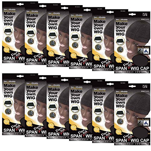 12 Pack Non-Slip Spandex Dome Wig Caps - Black, One Size Fits Most
