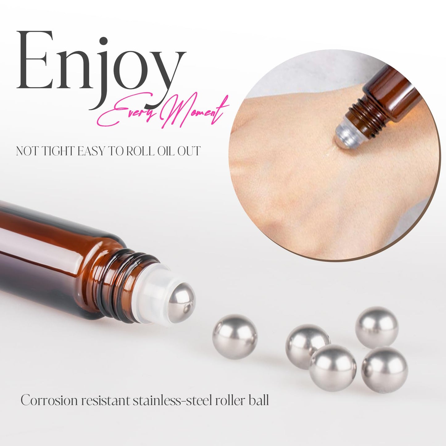 ZEJIA 10ml Roller Bottles for Essential Oils, 4 Pack Glass Roll on Bottles, Refillable Perfume Bottle, with Stainless Steel Roller Balls, 2 Droppers, 1 Opener, Labels (Amber+Blue)