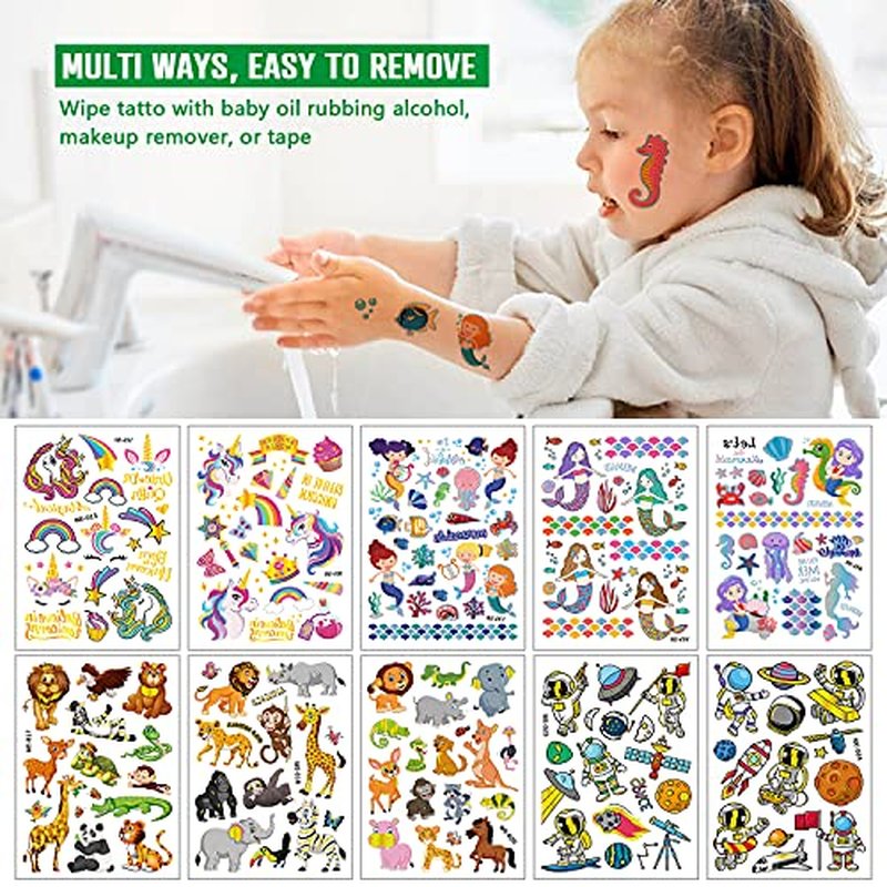 250+ Temporary Tattoos for Kids, Uni cor Mermaid Outer Space Dinosaur Glitter Tattoo, Boy Girl Birthday Party Favors Supplies, Stocking Stuffers Goodie Bag Filler