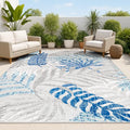 Indoor Outdoor Palm Leaf Area Rug - Gray Blue 5'3 x 7'7 Variation