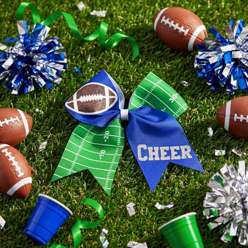 Yuxung 20 Pcs Blue Glitter Football Cheer Hair Bows 7" Sports Team Accessories