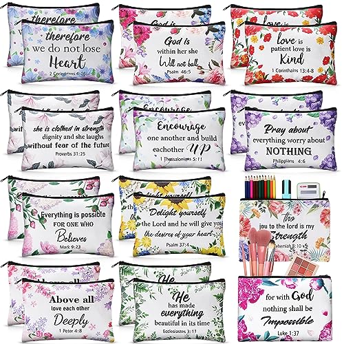 Qeeenar Floral Christian Makeup Bag Religious Bible Gift for Women