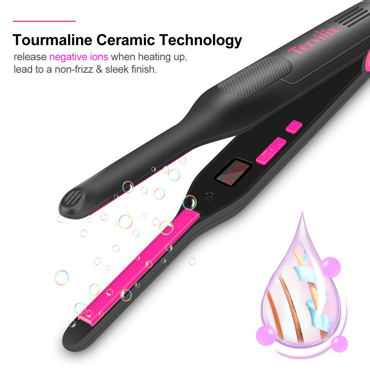 Terviiix Pencil Flat Iron, Small Flat Irons for Short Hair, Beard and Pixie Cut, 3/10 Inch Ceramic Tourmaline Mini Hair Straightener Dual Voltage with Adjustable Temperature, Auto Shut Off