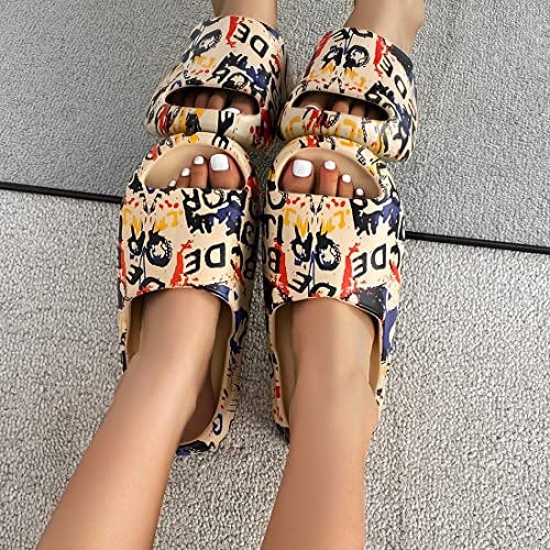 Cloud Slides for Women & Men - EVA Pillow Slippers Thick Sole Shower Shoes 8.5 Women / 7.5 Men / Red Graffiti