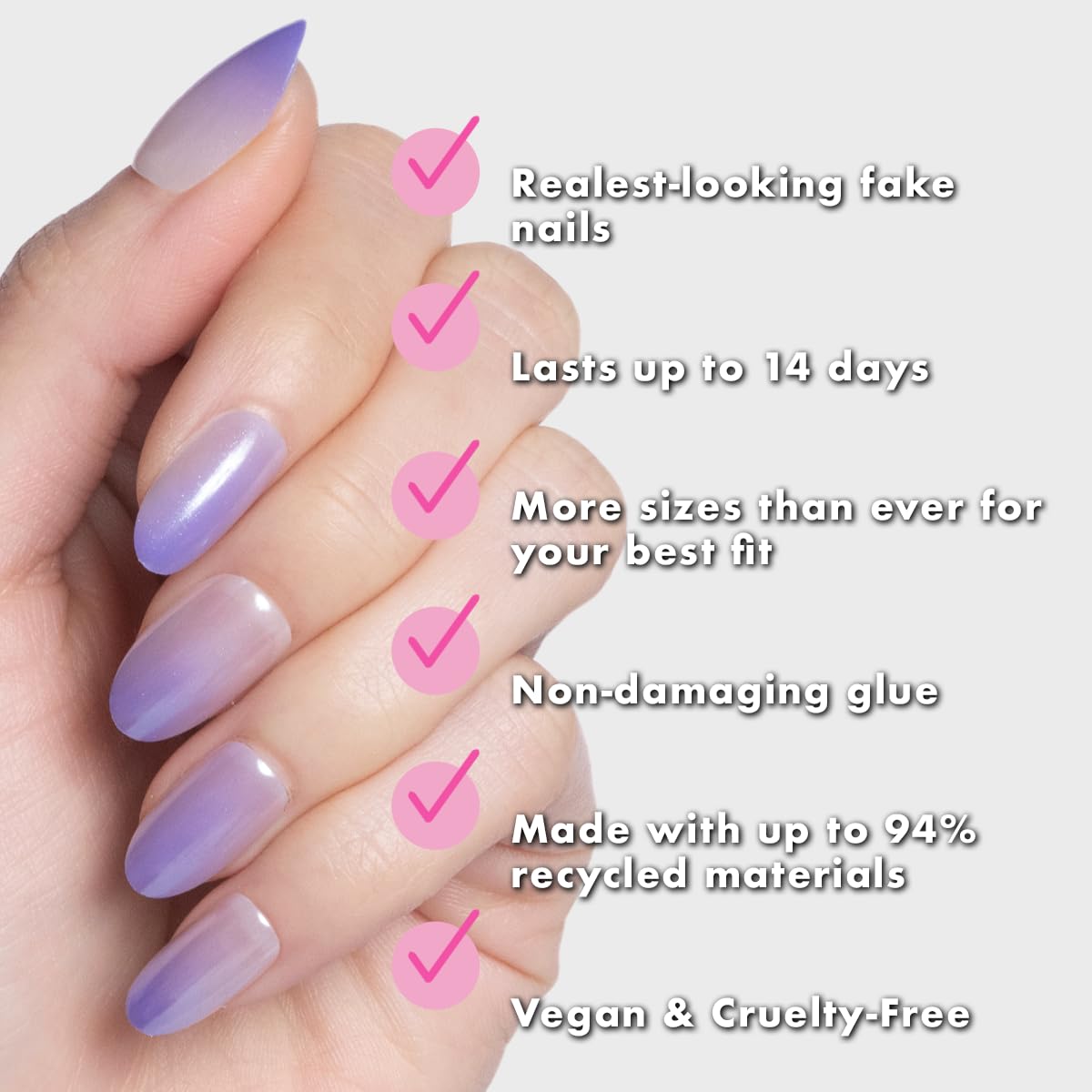 Olive & June Instant Mani Press On Nails (Glue) | Glazed Purple | Medium, Oval 42 Fake Nails, 21 Sizes Non-Toxic, Long-Lasting Recycled Materials Realistic | Purple Chrome Gradient