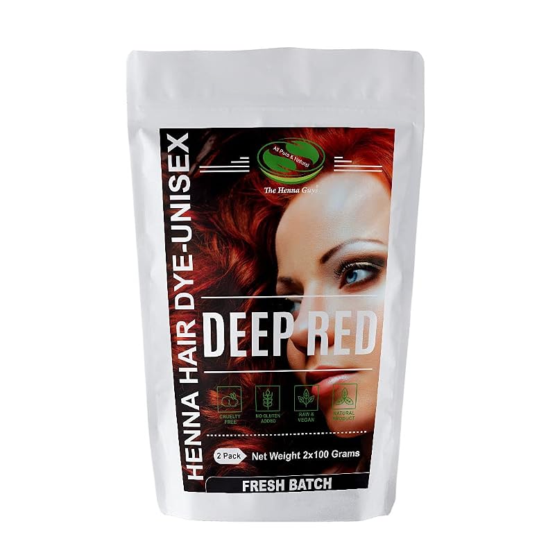 Deep Red Henna Hair & Beard Dye 100g Pack of 2 - Natural Plant-Based Color