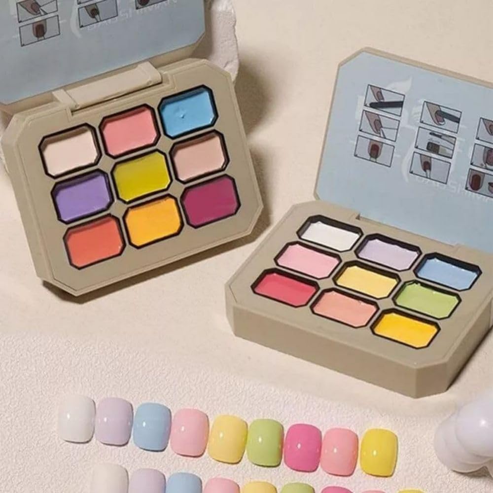 Creamy Colorful Nail Polish Set, olid Cream Gel Polish Palette, for Women&Girls&Friend DIY Home，Nine-Square Grid Solid Gel Glue Nail Polish (I)