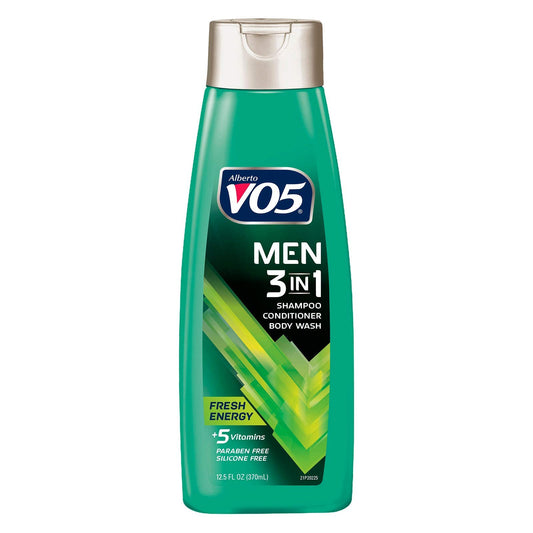 Alberto VO5 Mens 3-IN-1 Shampoo Conditioner and Body Wash - 12.5 Oz - Fresh Energy - 5 Essential Vitamins to Help Nourish and Hydrate Your Hair and Skin- Vitamin A, H, C, B5 and B3, multi (11304)