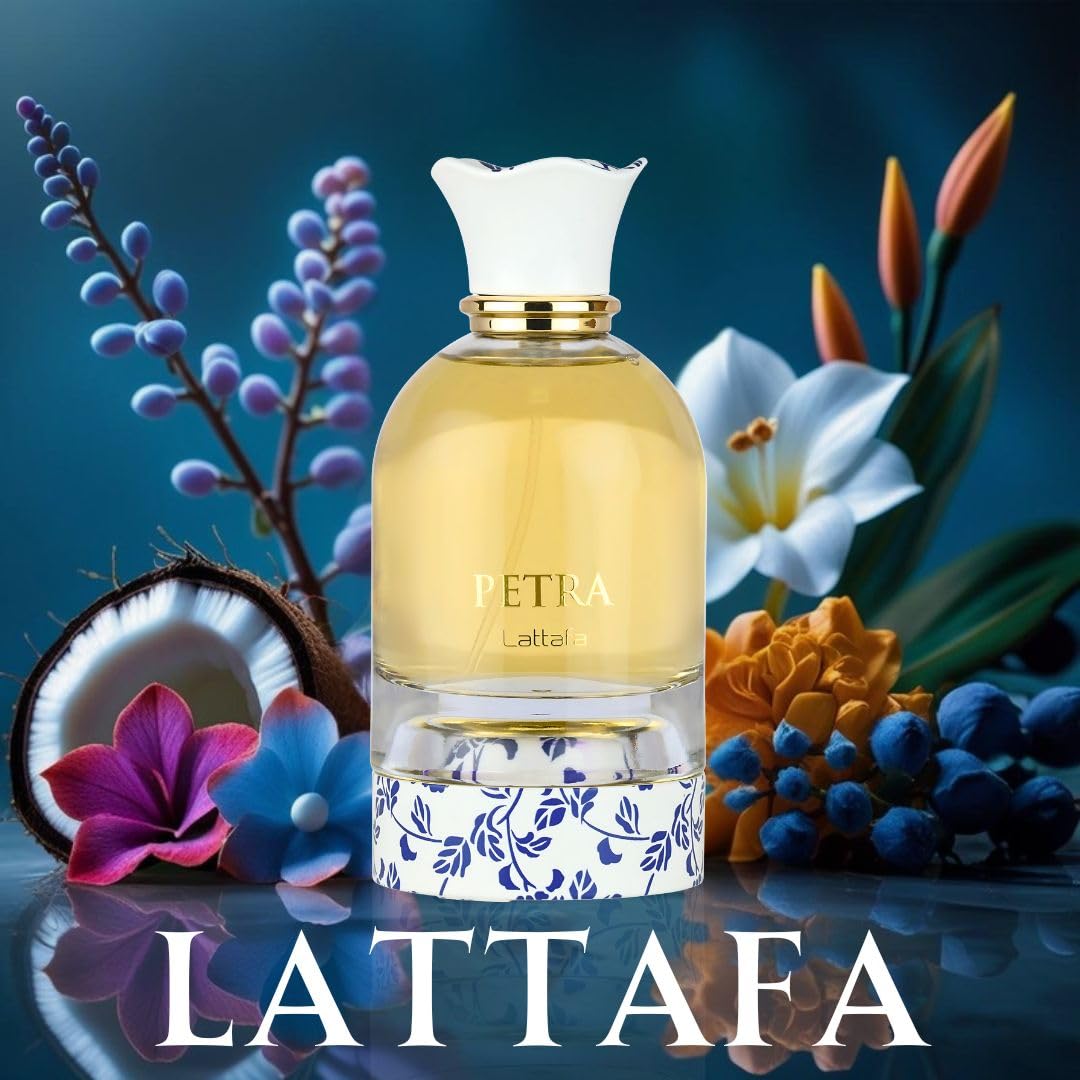 Lattafa Petra Eau de Parfum Spray for Women - 100ml (3.4 Oz) | Tropical, Floral, Fruity & Sweet Fragrance | Long-Lasting Luxury Perfume