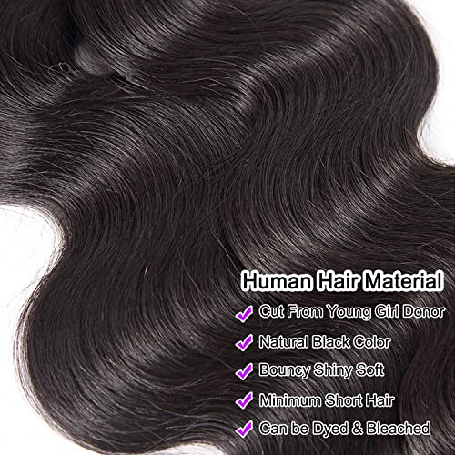 AIMAKER Human Hair Bundles Body Wave 16-20 Inch Black 3 Pack Unprocessed Brazilian Virgin Hair
