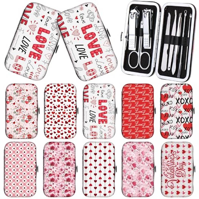 10 Sets Valentine's Day Gifts for Women Bulk Galentines Day Pink Manicure Sets Stainless Steel Nail Clipper Set Favors Stocking Stuffers for Women Employee Appreciation Teacher Staff Coworkers
