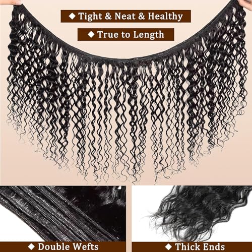 Water Wave Human Hair Bundles for Black Women - Natural Water Wave Pattern, 16/18/20 Inch, Black - Quick Weave Hair Extensions