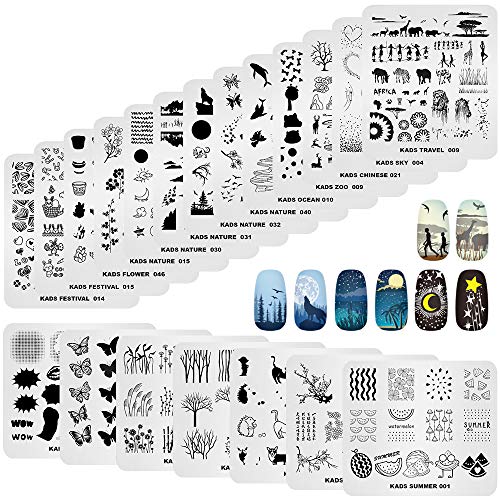 Nail Stamp Plates Set 20pcs Animal Flowers Leaves Design for Nail Art - KADS