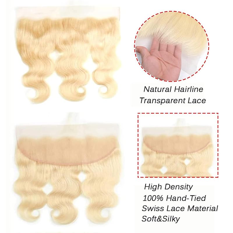 613 Blonde 13x4 Lace Frontal Body Wave Human Hair 12in - Pre Plucked Natural Hairline 150% Density