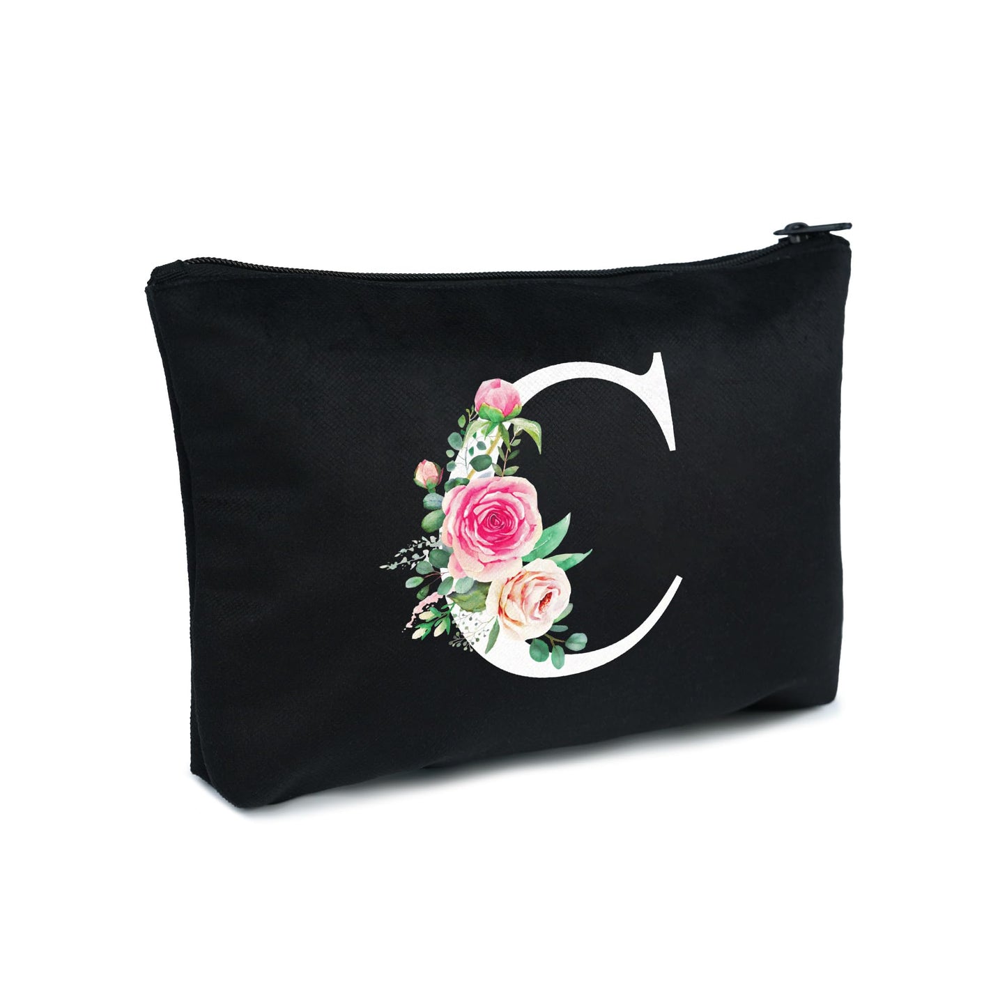 Makeup Bag Personalized Gifts for Women Monogram Flower Velvet Cosmetic bag for Birthday Gift Mom Friends Sister C