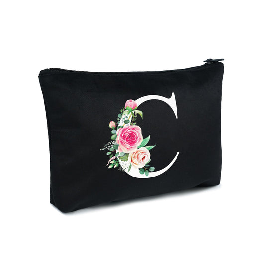 Makeup Bag Personalized Gifts for Women Monogram Flower Velvet Cosmetic bag for Birthday Gift Mom Friends Sister C