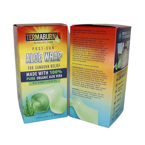 TermaBurn Aloe Wrap for Sunburn Relief ? Hydro-Gel Aftersun Treatment with 100% pure aloe vera Gel | Second Skin aloevera gel for burns and peeling irritation | Great for Tattoo Aftercare and Sun Care