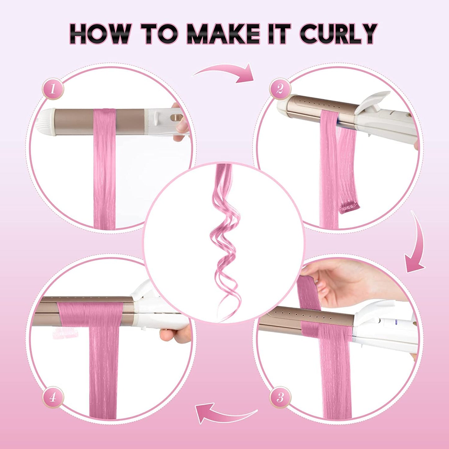 FESHFEN Colored Clip in Hair Extensions - 10 PCS Pink Highlighted Hair Piece Straight Synthetic Clip in Hairpieces for Women 22 inch