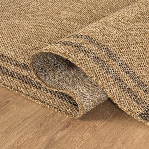 Bordered Natural & Black 5x7 Jute Rug for Indoor Outdoor Living Room Kitchen