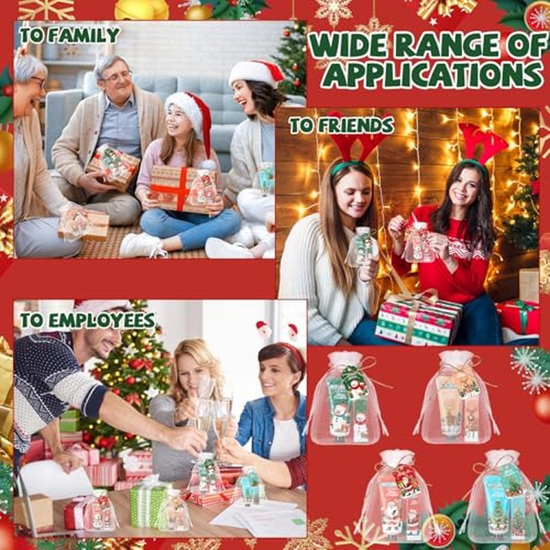 192 Pcs 48 Sets Christmas Hand Cream and Lip Balm Gift Bulk Set,Moisturizing Lip Balm Hand Lotion with Organza Bag Xmas Card, Holiday Birthday Party Favors Stocking Stuffers Gifts for Women Girls