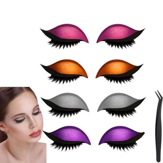 Lazy Eye Shadow Eyelash Patch, 2in1 Reusable Eye Makeup Stickers, 3D Reusable Sticker Eyeshadow, Eyeshadow Eyelashes Makeup Stickers, Eyeliner Sticker with Eyelashes for All Eyeshapes (4PCS-1)