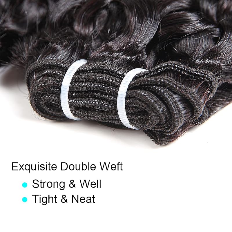 Water Wave Virgin Human Hair Bundles with Frontal 8 in Black - 50g, 13x4 Lace